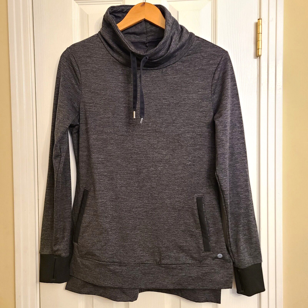 Apana Womens Mock Neck Long Sleeve Finger Hole Athletic Pullover Top Gray Size M